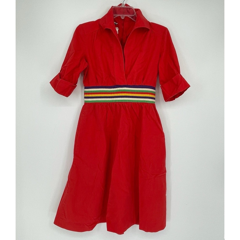 1970's Vintage Jonathan Logan Junior's Red Rainbow Striped A-Line Dress Sz 11/12